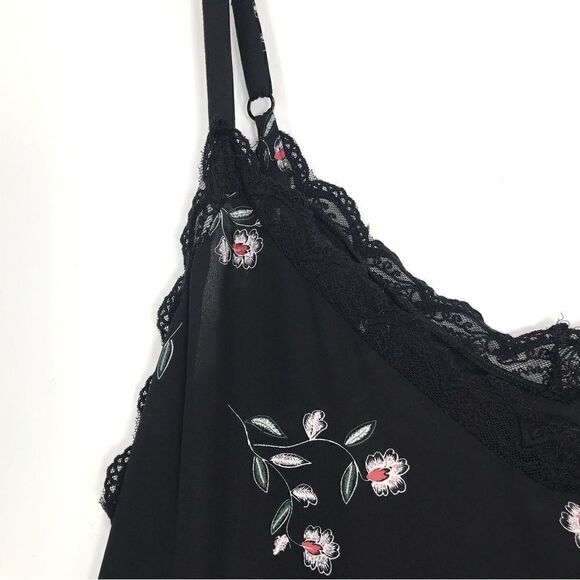 Torrid Black Floral Print Georgette Flowy Lace Trim Cami Tank Top - Picture 7 of 16